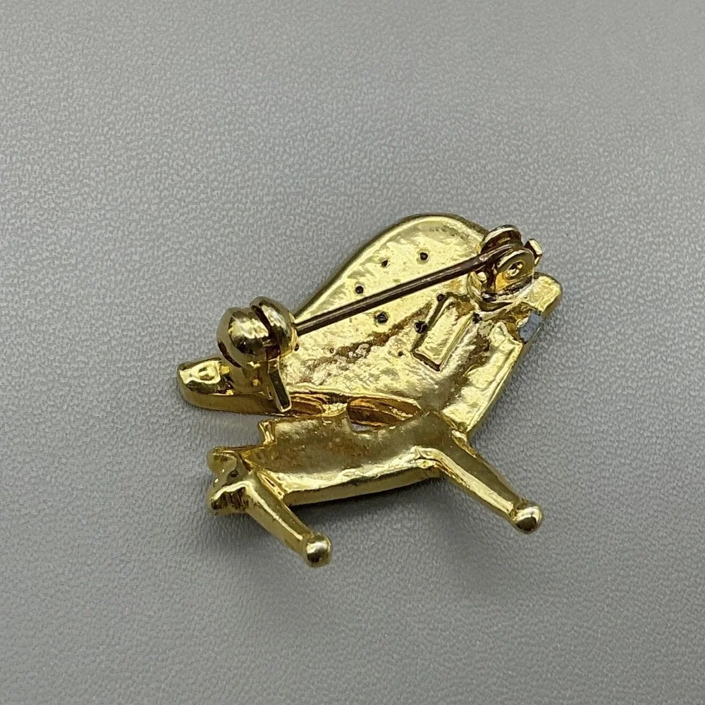 Gold Tone‎ Grand Piano Brooch Pin Clear Rhinestone Music Teacher Jewelry 1.25